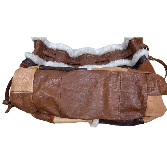 Lucky Brand gorgeous Leather Wool Fleece Patchwork Hobo Handbag Boho Retro 70’s - Picture 2 of 13